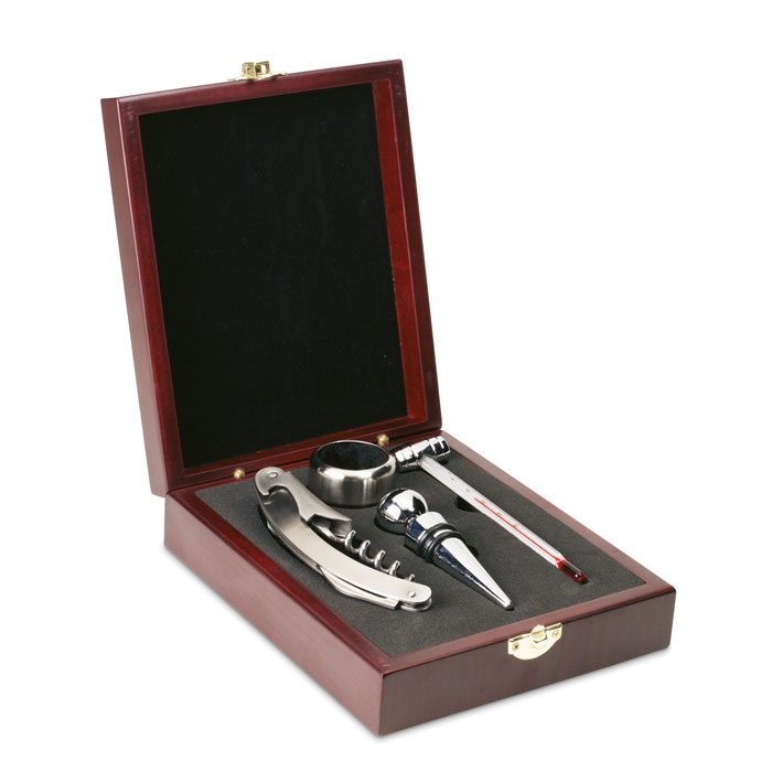 PREMIUM – Set vino con cavatappi e termometro in legno