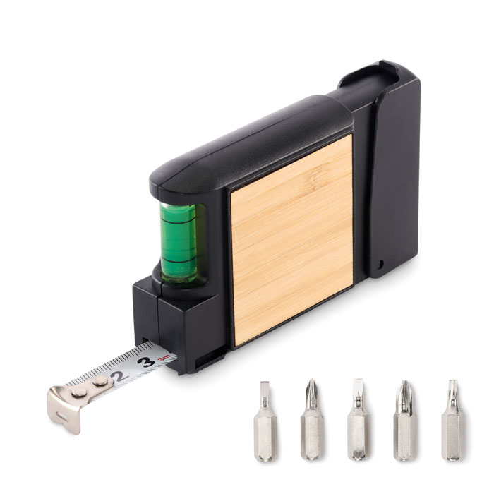 CINTA – Retractable tape measure with spirit level and screwdrivers