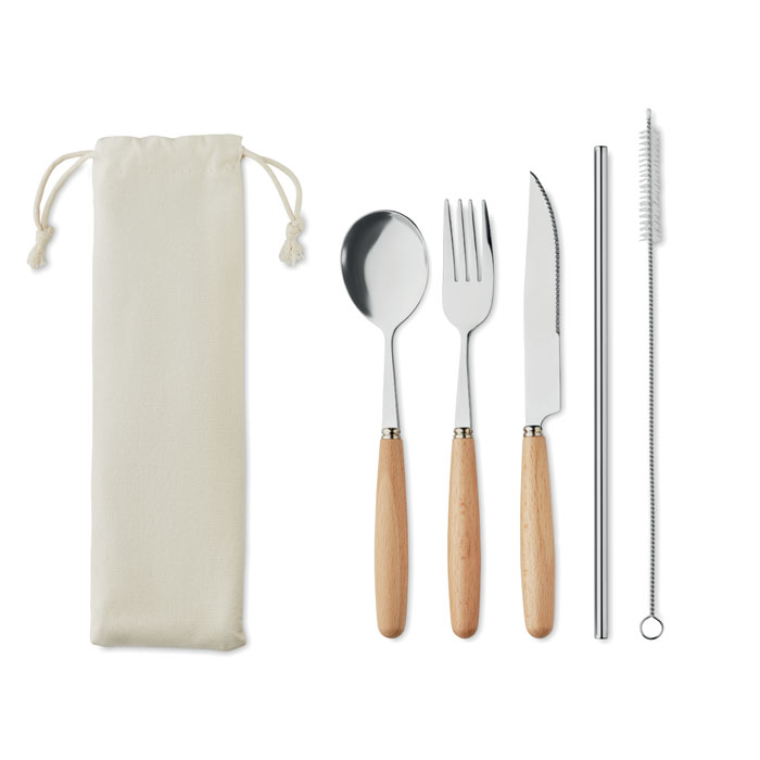 CUSTA SET – Set posate riutilizzabili in acciaio e faggio