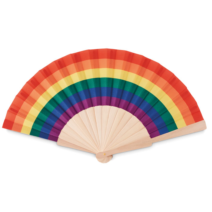 BOWFAN – Ventaglio in legno con motivo arcobaleno