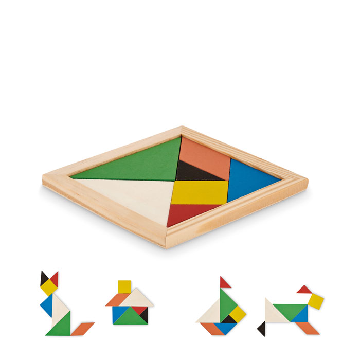 TANGRAM – Coloured wooden geometric jigsaw puzzle