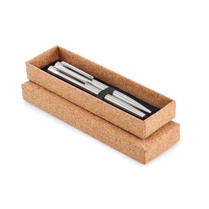 GRAZ SET – Recycled steel pen set in cork box
