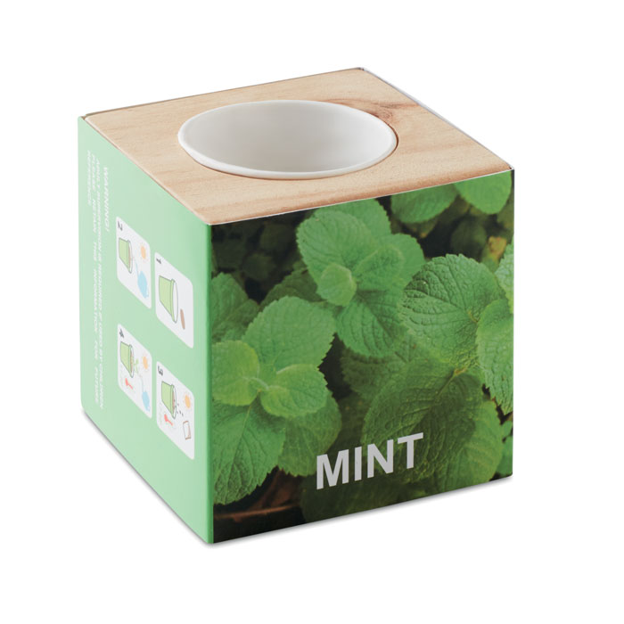 MENTA – Vaso in legno con semi e tavoletta di terra