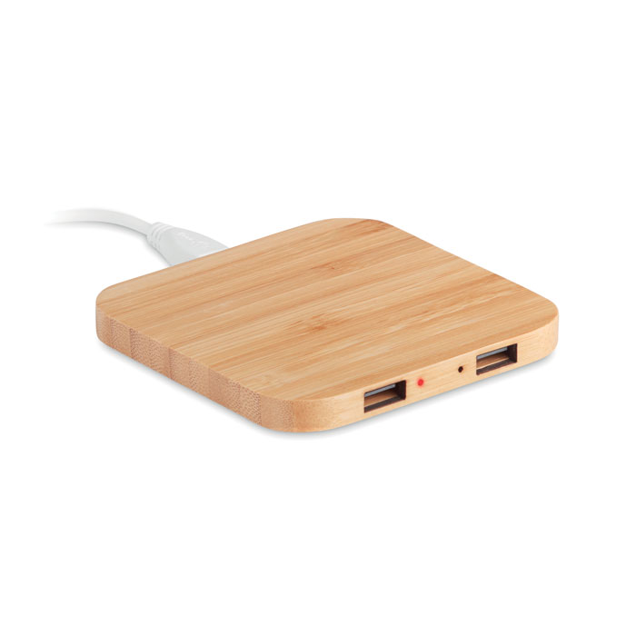 CUADRO – Caricatore wireless con hub USB in bambù