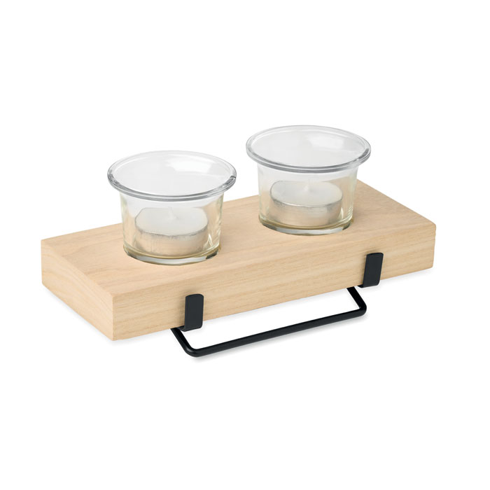 IRONDLE – Wood and metal candle holder for 2 tealights